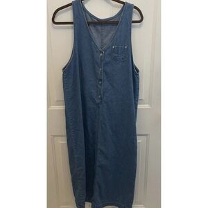 Vintage Denim Button Front Sleeveless Maxi Dress Jumper‎ Blue Cottage Coastal